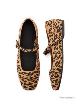 Knit Flats Square Toe Ballet Flats with Ankle Strap Mary Jane Shoes for Dressy